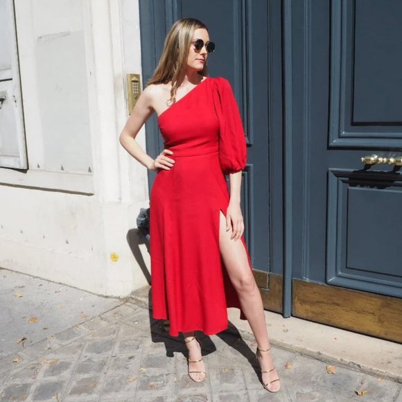 Reformation Red One-Shoulder Midi Dress - Picture 5 of 8